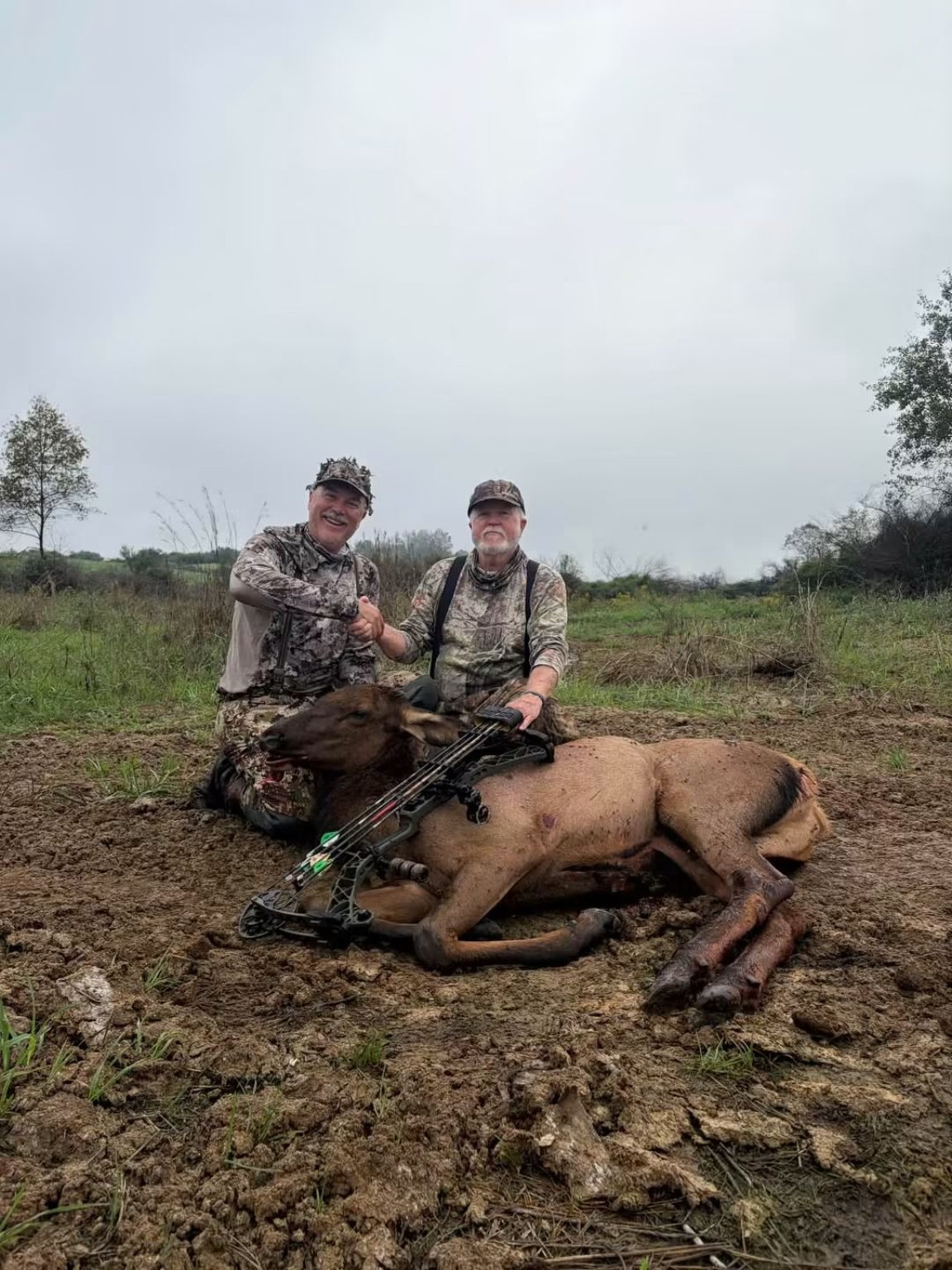 Donald Saum with guide Alan Gruver after a successful 2026 Pennsylvania archery cow elk hunt in Zone 308